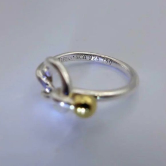Romantic Tiffany & Co. Sterling Silver and 18K Gold Love Knot Ring Size 6 - Picture 4 of 4